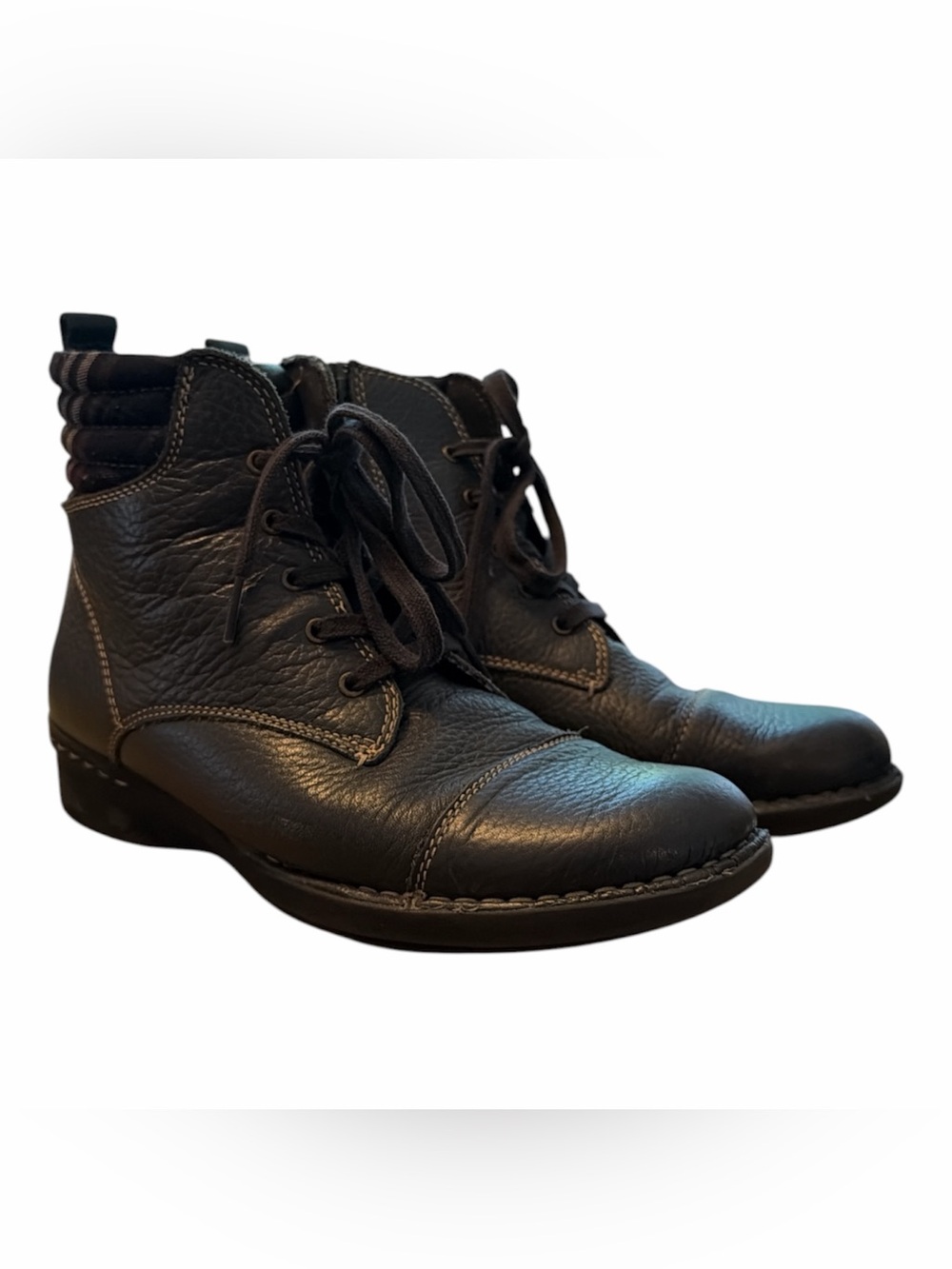 Clarks Women's Whistle Bea Black Leather Lace-Up Side Zip Ankle Booth US 8